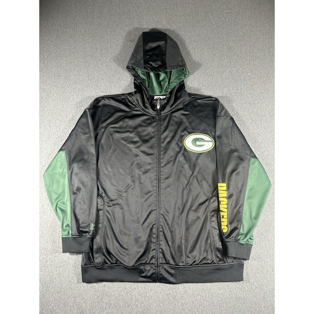 Majestic Green Bay Packers Full Zip Hooded Track‎ Jacket Size 4XL